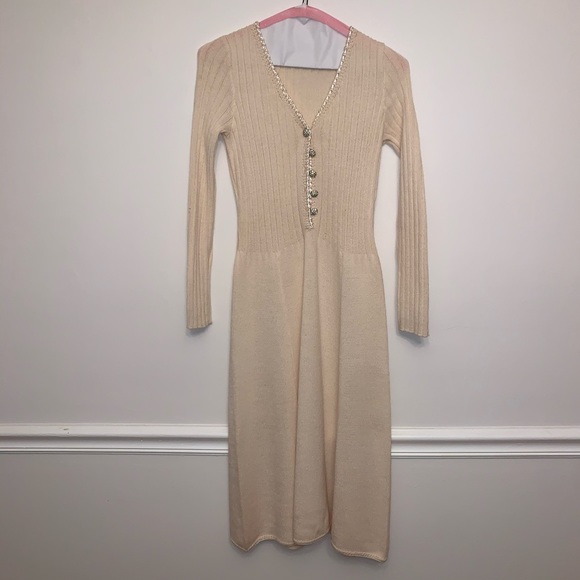 St. John Dresses & Skirts - ST JOHN knits cream sweater dress sparkle buttons